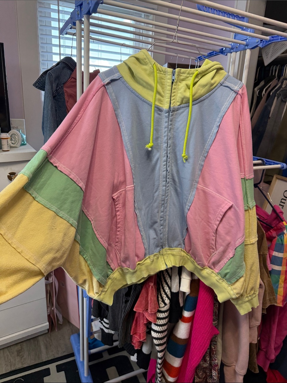 BiBi Pastel Panel Zip Hoodie in Pink, Light Blue, Mint & Yellow